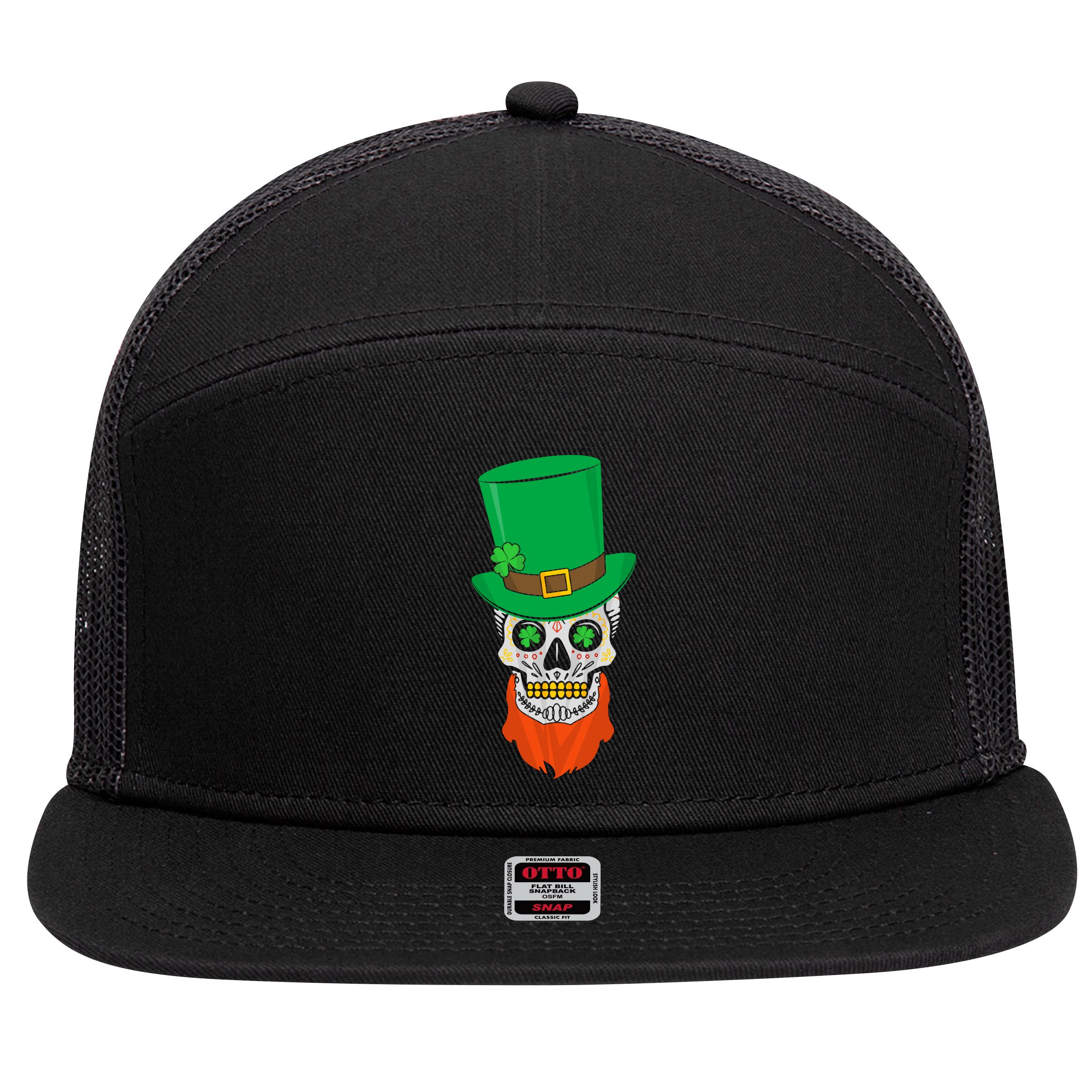 Irish Sugar Skull St. Patrick's Day 7 Panel Mesh Trucker Snapback Hat