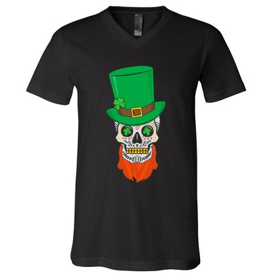 Irish Sugar Skull St. Patrick's Day V-Neck T-Shirt
