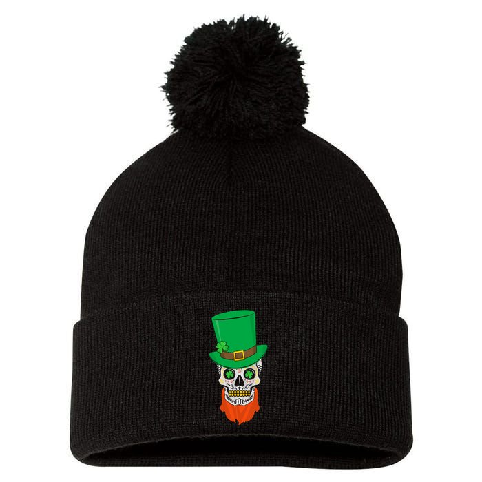Irish Sugar Skull St. Patrick's Day Pom Pom 12in Knit Beanie