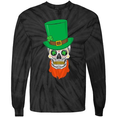 Irish Sugar Skull St. Patrick's Day Tie-Dye Long Sleeve Shirt