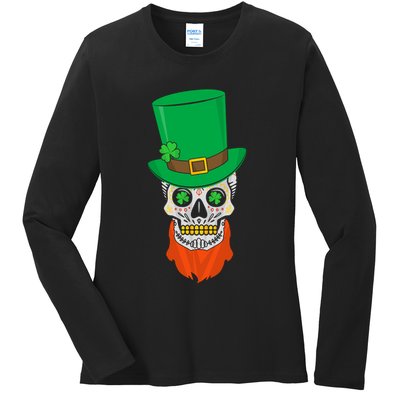 Irish Sugar Skull St. Patrick's Day Ladies Long Sleeve Shirt