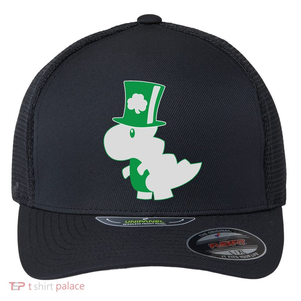 Irish T-Rex Dinosaur Clover Cute St. Patrick's Day Flexfit Unipanel Trucker Cap