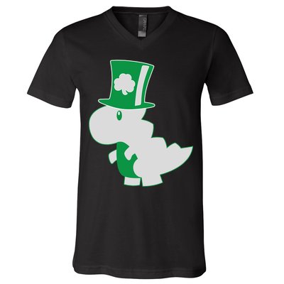 Irish T-Rex Dinosaur Clover Cute St. Patrick's Day V-Neck T-Shirt