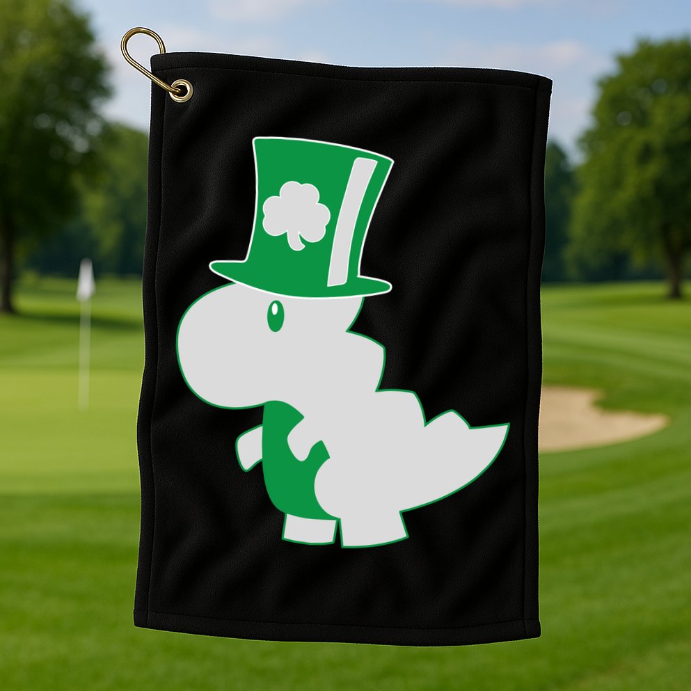 Irish T-Rex Dinosaur Clover Cute St. Patrick's Day Golf Towel