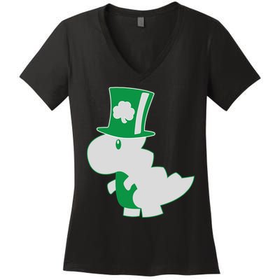 Irish T-Rex Dinosaur Clover Cute St. Patrick's Day Women's V-Neck T-Shirt