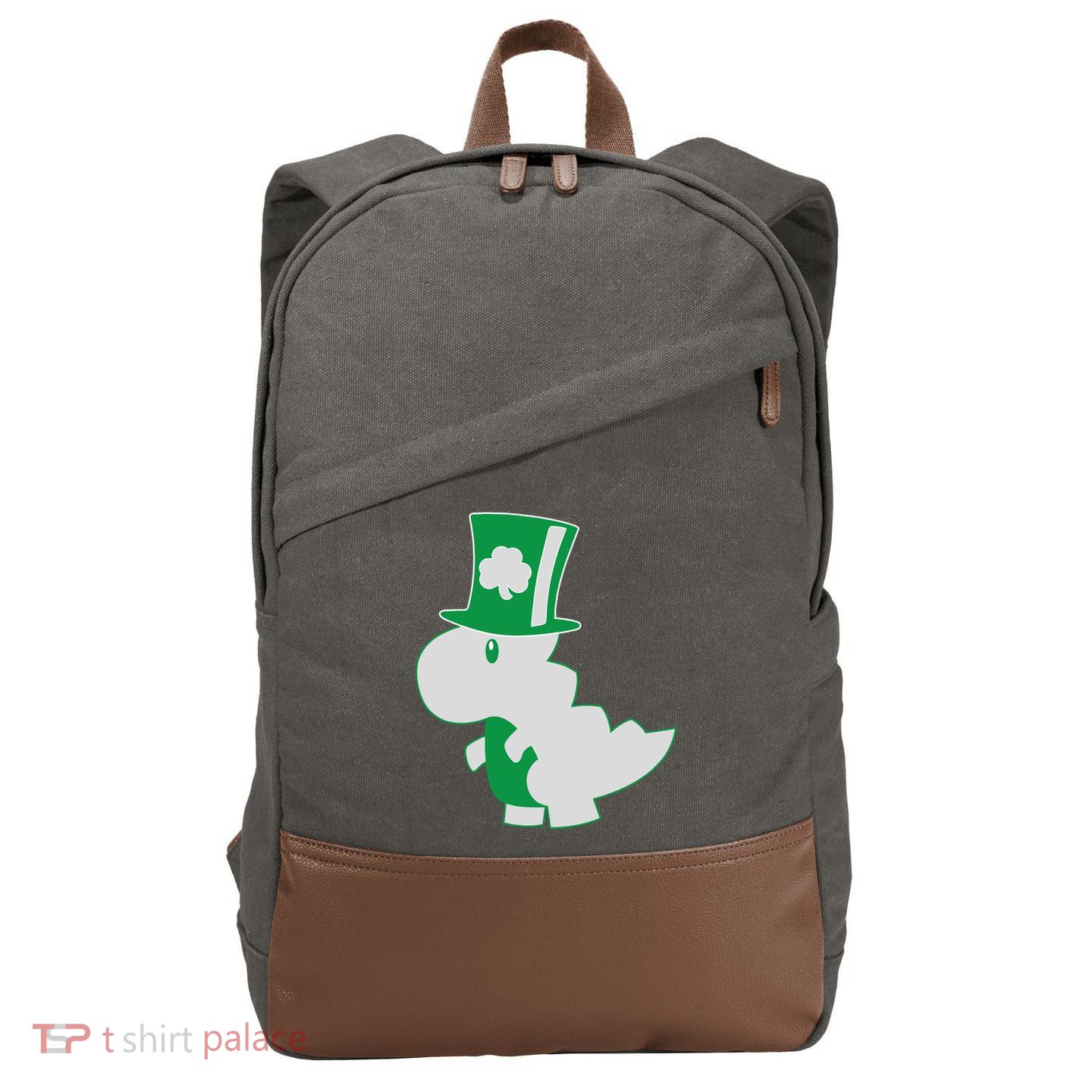 Irish T-Rex Dinosaur Clover Cute St. Patrick's Day Cotton Canvas Backpack