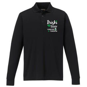 Irish Today Hungover Tomorrow Funny St Patricks Day Performance Long Sleeve Polo