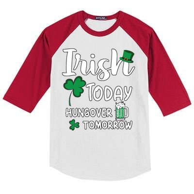 Irish Today Hungover Tomorrow Funny St Patricks Day Kids Colorblock Raglan Jersey