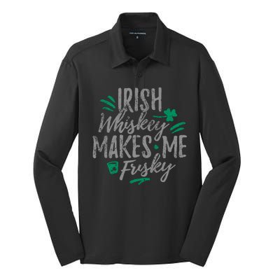 Irish Whiskey Makes Me Frisky Funny Silk Touch Performance Long Sleeve Polo