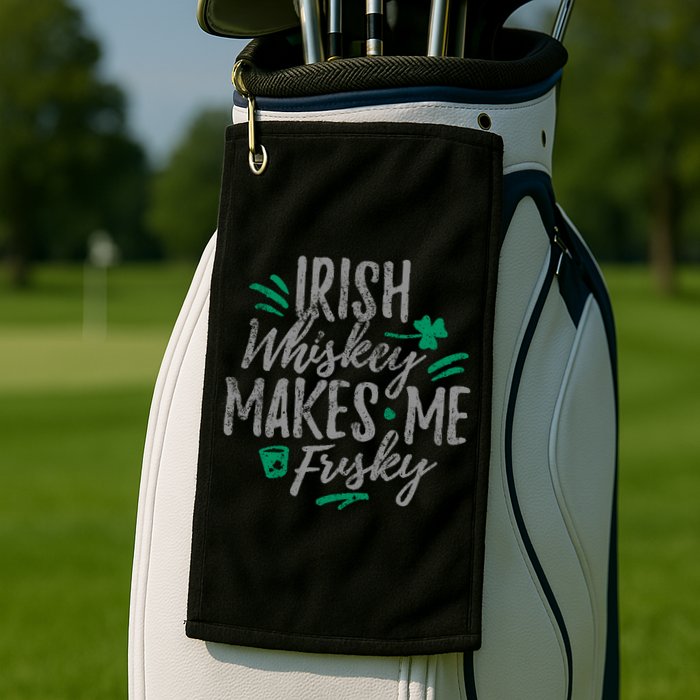 Irish Whiskey Makes Me Frisky Funny Golf Towel