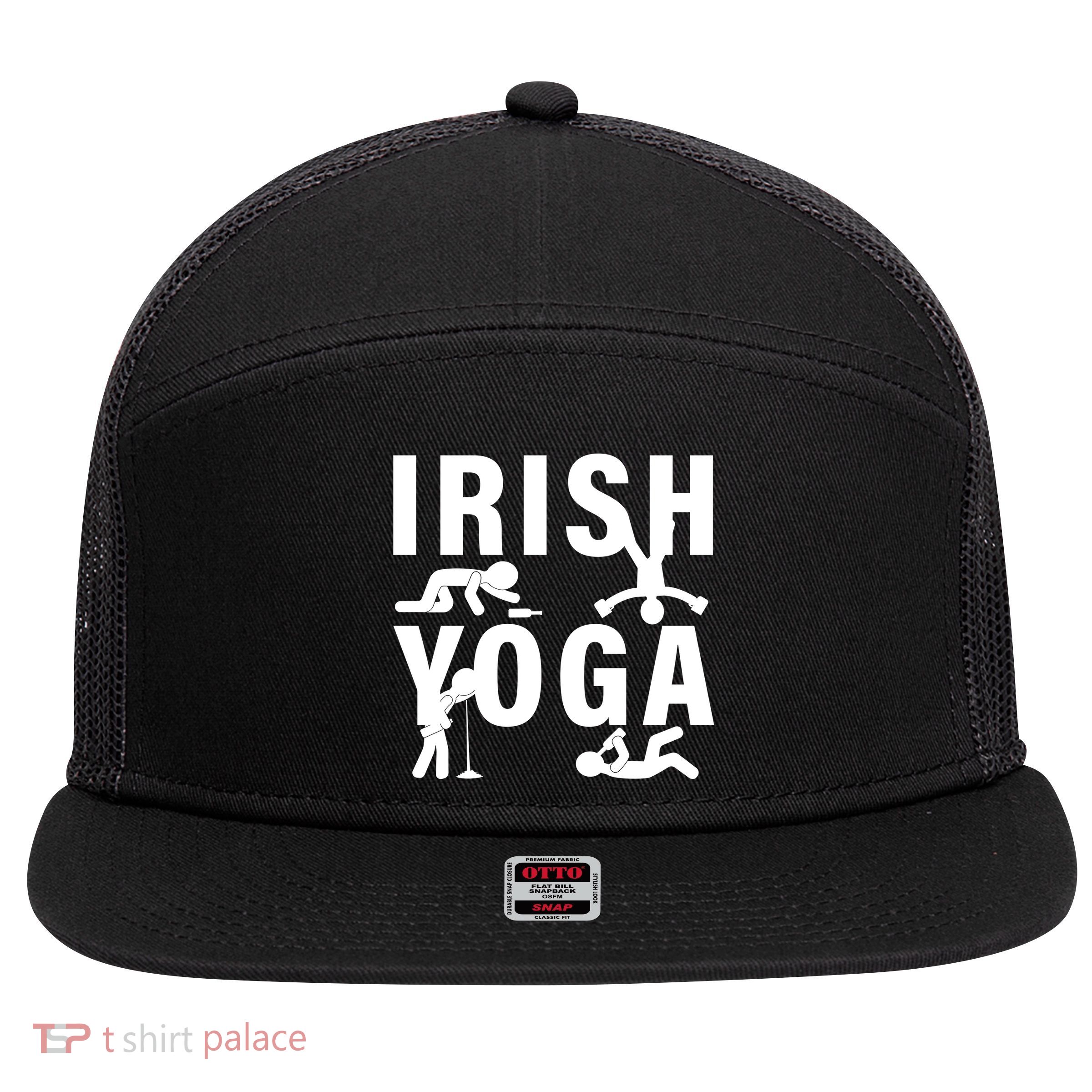 Irish Yoga Funny St. Patrick's Day 7 Panel Mesh Trucker Snapback Hat
