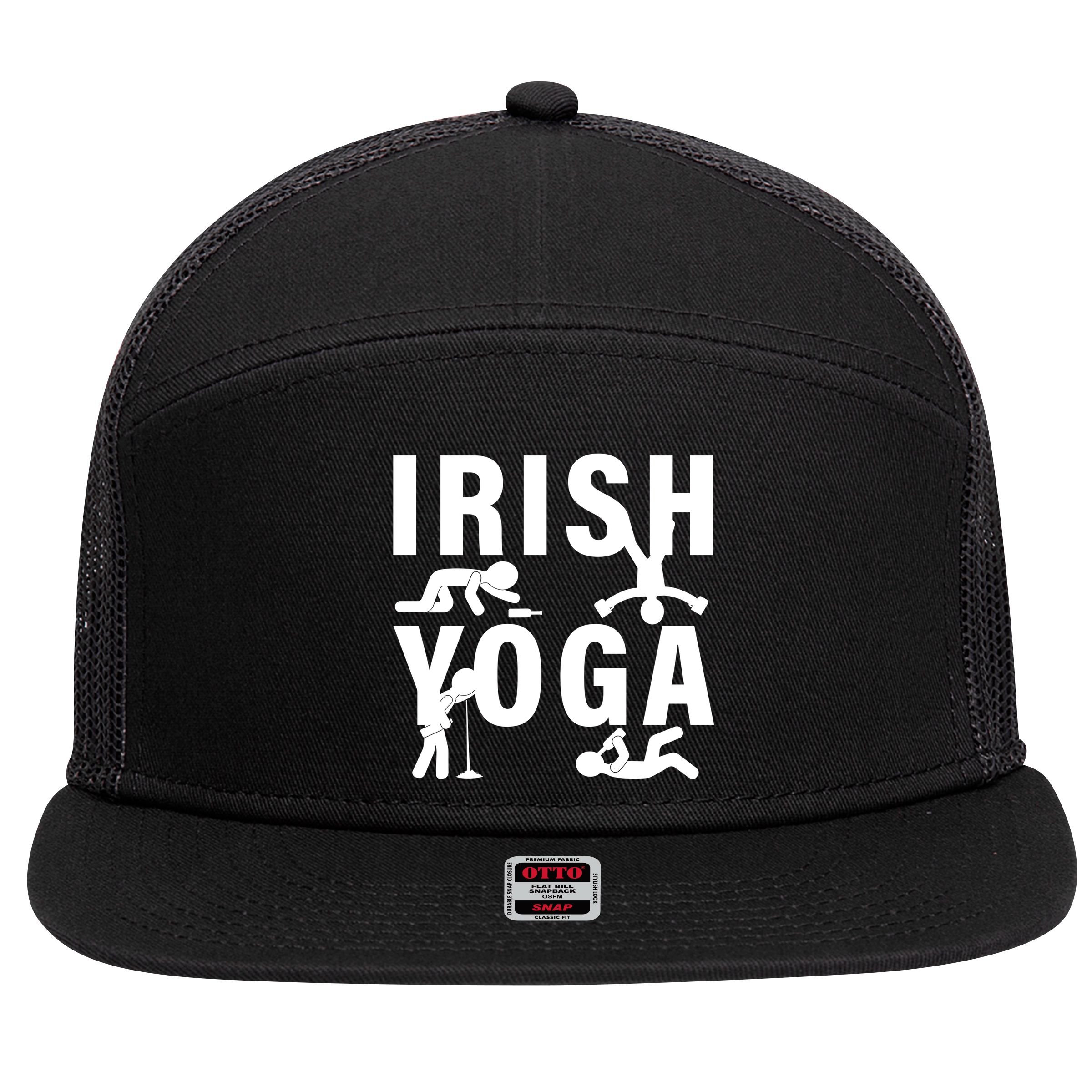 Irish Yoga Funny St. Patrick's Day 7 Panel Mesh Trucker Snapback Hat