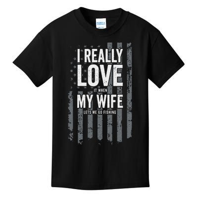 I Really Love My Wife Funny Bass Fishing Joke Fisherman Kids T-Shirt