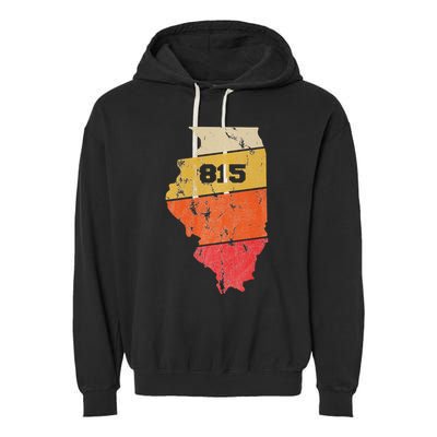 Illinois Retro Local Map Heart Area Code 815 Garment-Dyed Fleece Hoodie