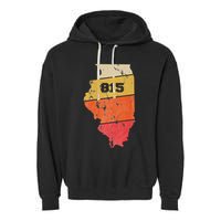 Illinois Retro Local Map Heart Area Code 815 Garment-Dyed Fleece Hoodie
