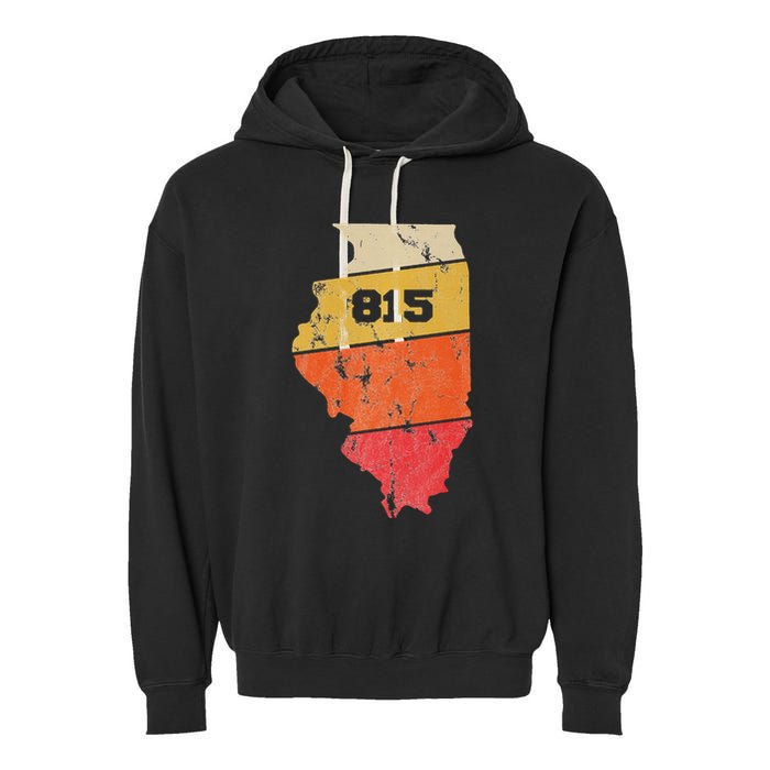 Illinois Retro Local Map Heart Area Code 815 Garment-Dyed Fleece Hoodie