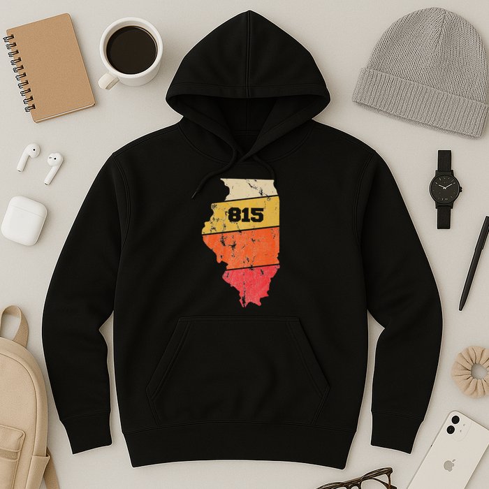 Illinois Retro Local Map Heart Area Code 815 Hoodie