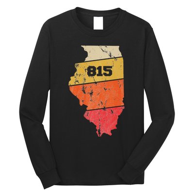 Illinois Retro Local Map Heart Area Code 815 Long Sleeve Shirt