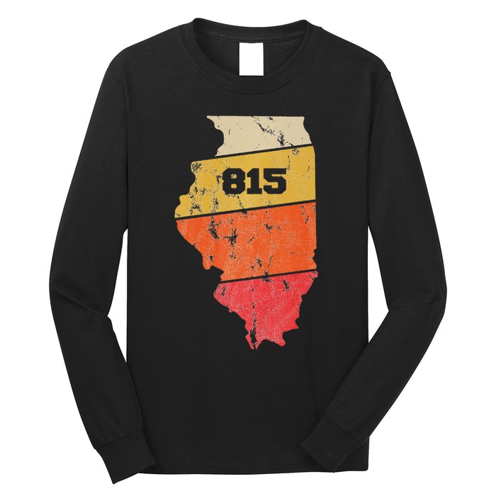 Illinois Retro Local Map Heart Area Code 815 Long Sleeve Shirt