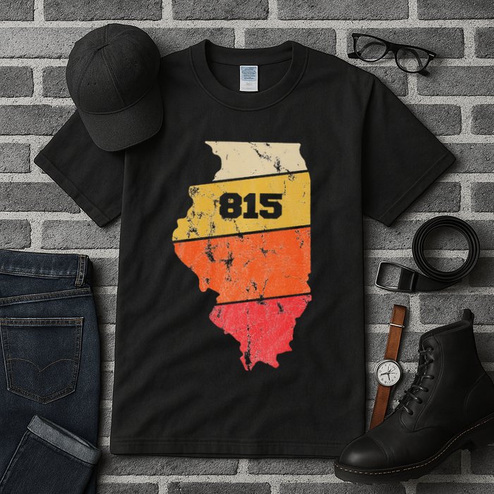 Illinois Retro Local Map Heart Area Code 815 Tall T-Shirt