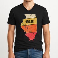 Illinois Retro Local Map Heart Area Code 815 V-Neck T-Shirt