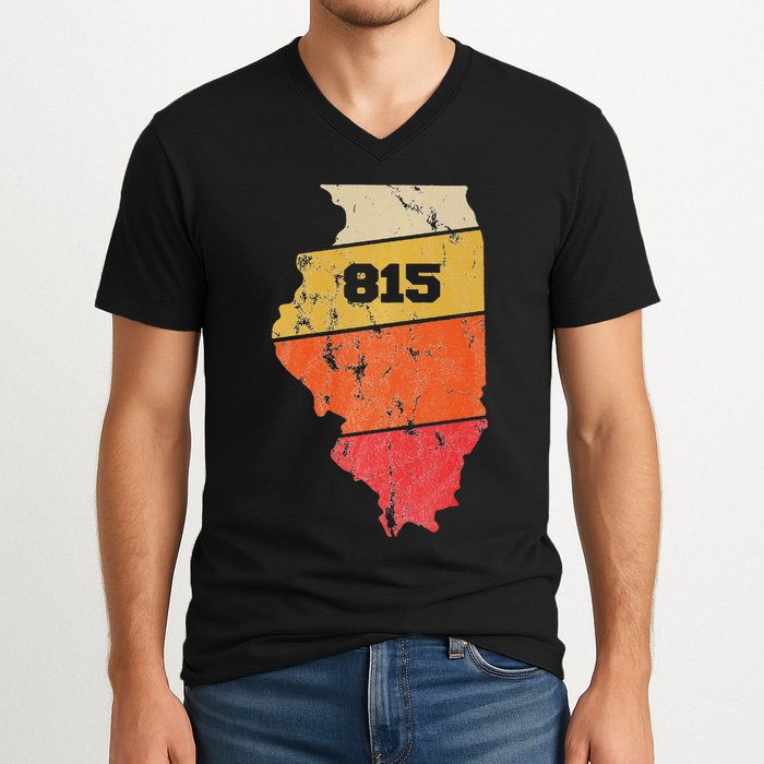 Illinois Retro Local Map Heart Area Code 815 V-Neck T-Shirt