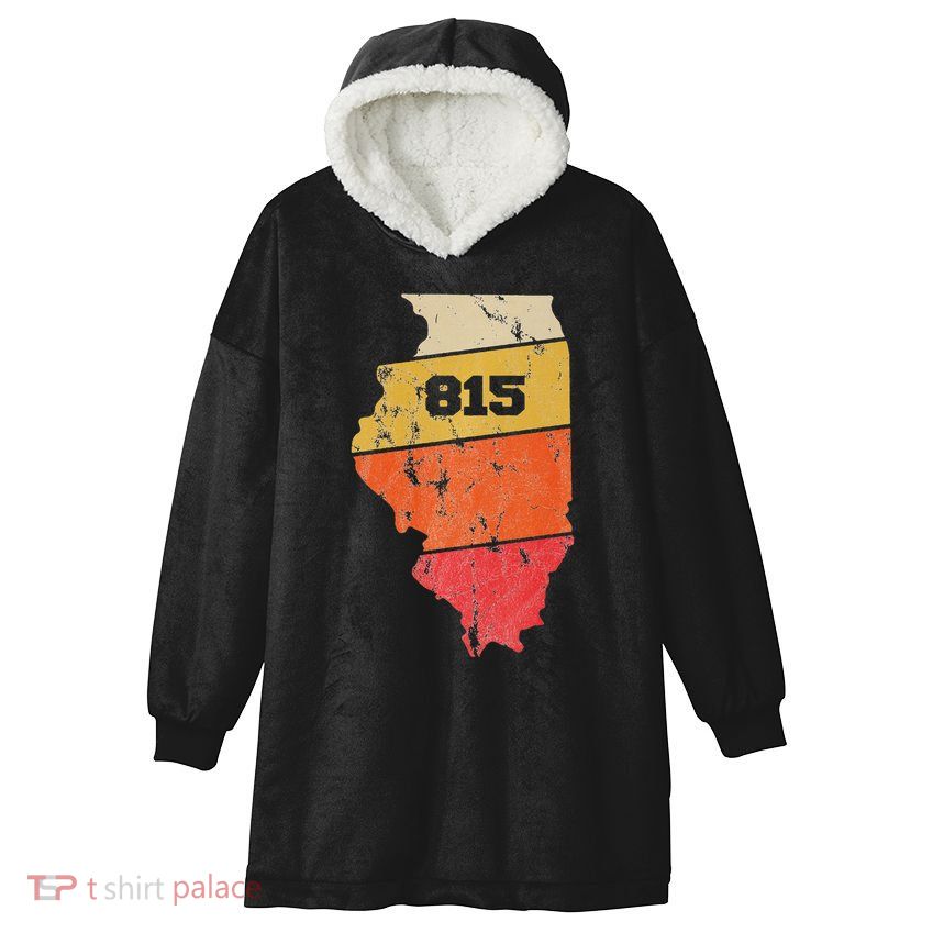 Illinois Retro Local Map Heart Area Code 815 Hooded Wearable Blanket