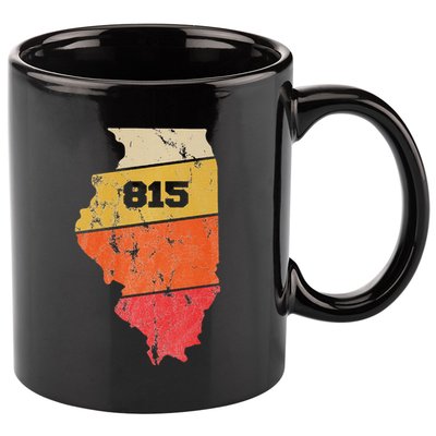 Illinois Retro Local Map Heart Area Code 815 11oz C Handle Ceramic Mug