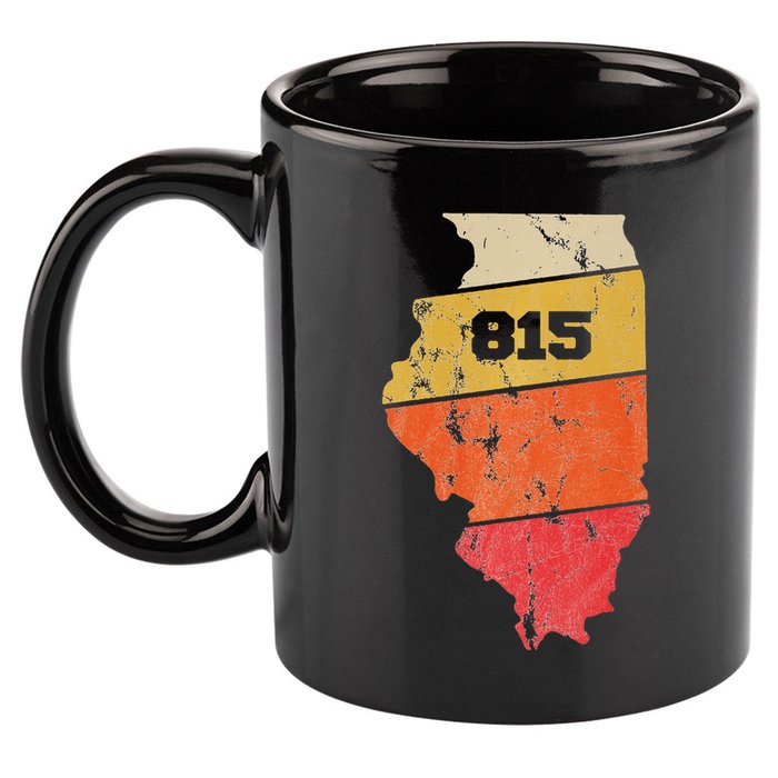 Illinois Retro Local Map Heart Area Code 815 11oz C Handle Ceramic Mug