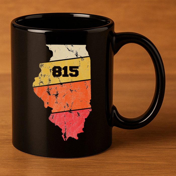 Illinois Retro Local Map Heart Area Code 815 11oz C Handle Ceramic Mug