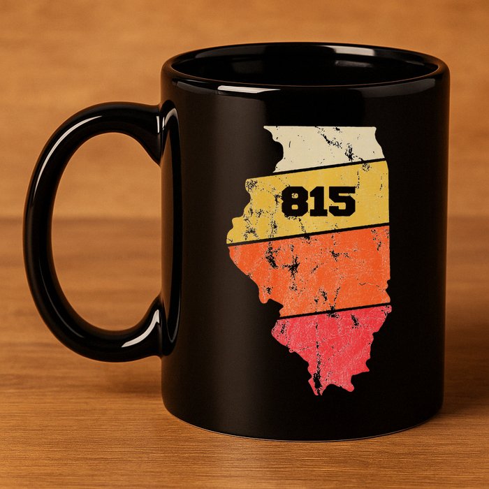 Illinois Retro Local Map Heart Area Code 815 11oz C Handle Ceramic Mug