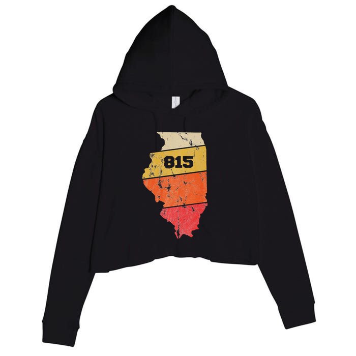 Illinois Retro Local Map Heart Area Code 815 Crop Fleece Hoodie