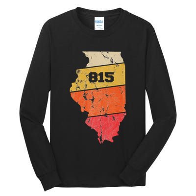 Illinois Retro Local Map Heart Area Code 815 Tall Long Sleeve T-Shirt