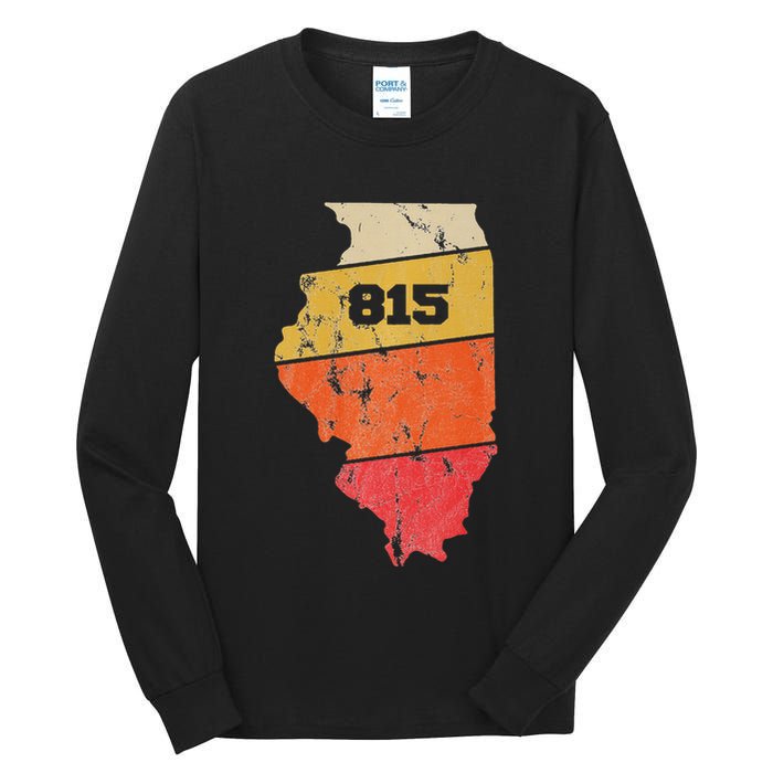 Illinois Retro Local Map Heart Area Code 815 Tall Long Sleeve T-Shirt
