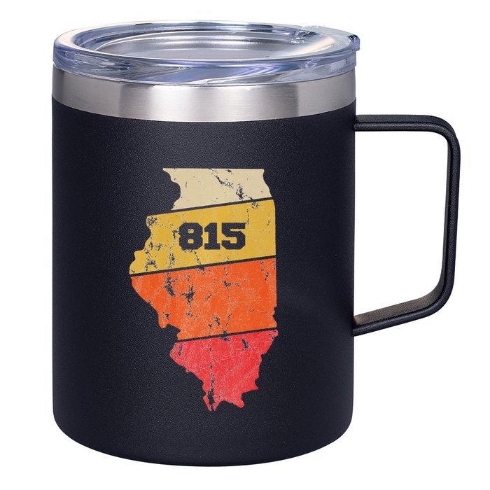 Illinois Retro Local Map Heart Area Code 815 12oz Stainless Steel Coffee Mug