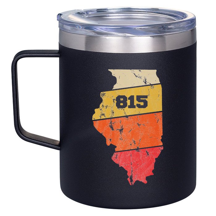 Illinois Retro Local Map Heart Area Code 815 12oz Stainless Steel Coffee Mug