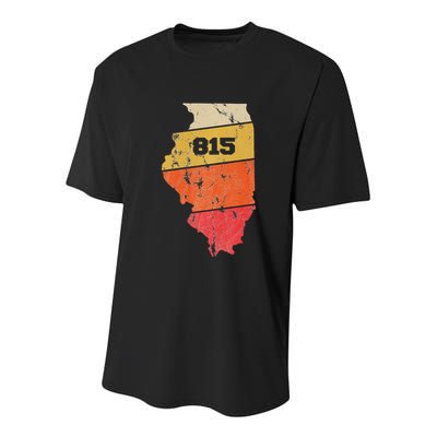 Illinois Retro Local Map Heart Area Code 815 Youth Performance Sprint T-Shirt