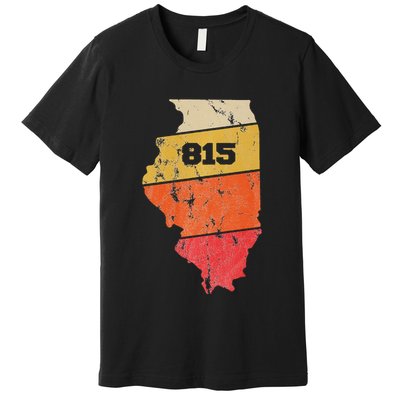 Illinois Retro Local Map Heart Area Code 815 Premium T-Shirt