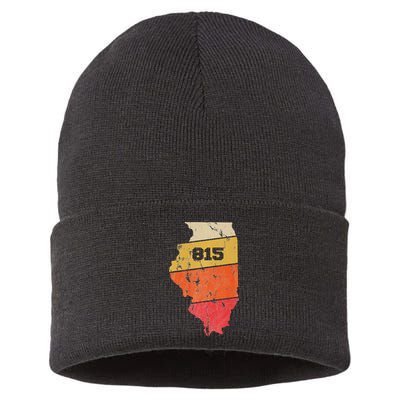 Illinois Retro Local Map Heart Area Code 815 Sustainable Knit Beanie