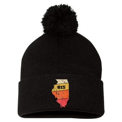 Illinois Retro Local Map Heart Area Code 815 Pom Pom 12in Knit Beanie