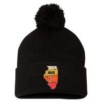 Illinois Retro Local Map Heart Area Code 815 Pom Pom 12in Knit Beanie