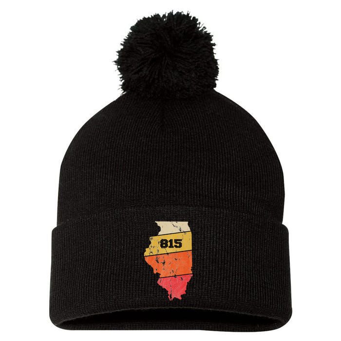 Illinois Retro Local Map Heart Area Code 815 Pom Pom 12in Knit Beanie