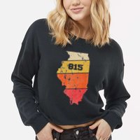 Illinois Retro Local Map Heart Area Code 815 Cropped Pullover Crew