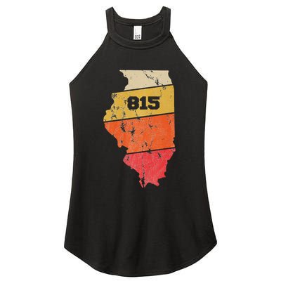 Illinois Retro Local Map Heart Area Code 815 Women's Perfect Tri Rocker Tank