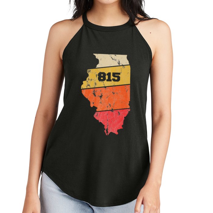 Illinois Retro Local Map Heart Area Code 815 Women's Perfect Tri Rocker Tank
