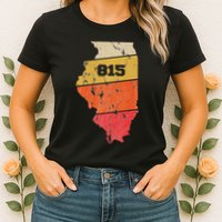 Illinois Retro Local Map Heart Area Code 815 Womens T-Shirt