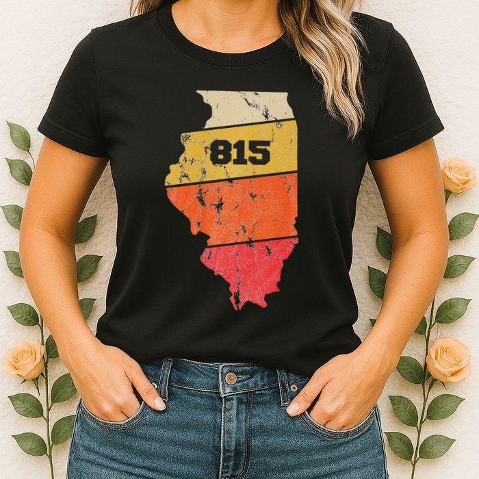 Illinois Retro Local Map Heart Area Code 815 Womens T-Shirt