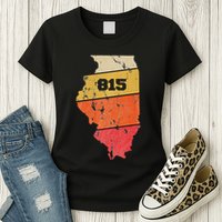 Illinois Retro Local Map Heart Area Code 815 Womens T-Shirt