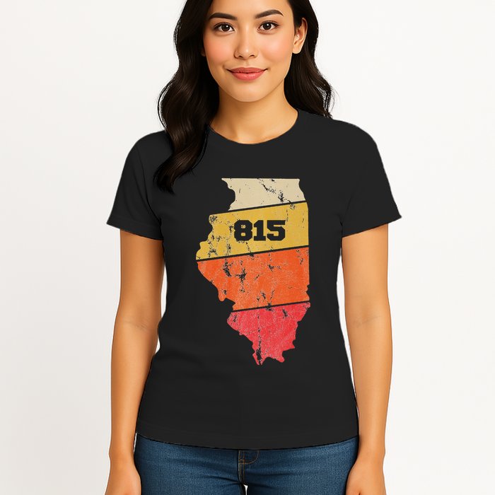 Illinois Retro Local Map Heart Area Code 815 Womens T-Shirt