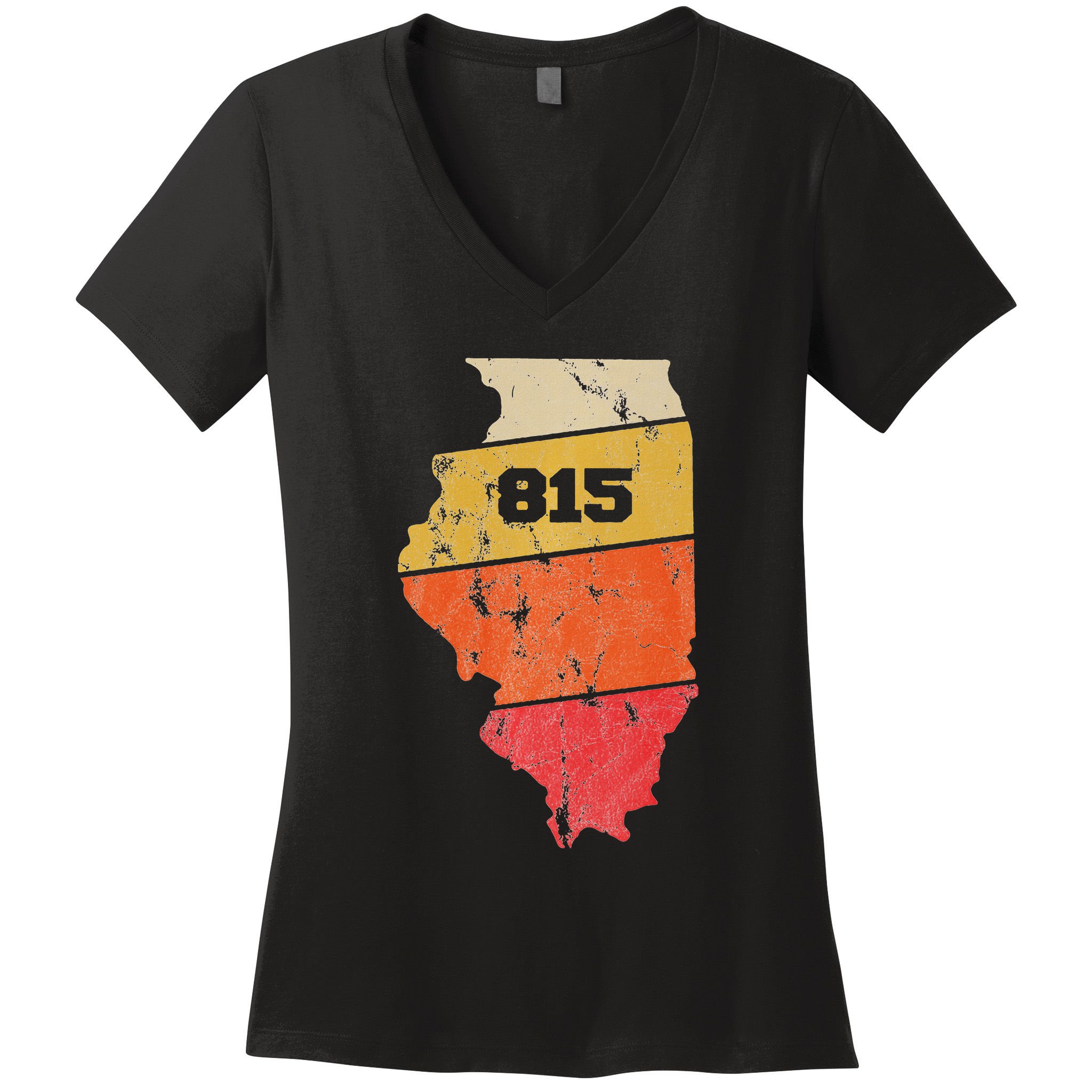 Illinois Retro Local Map Heart Area Code 815 Women's V-Neck T-Shirt